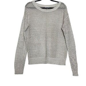 Delia’s Cream Metallic Threads Open Knit Long Sleeve Top Womens Sz L Festival